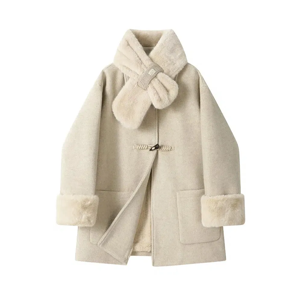 Faux Fur Trim Luxurious Wool Coat