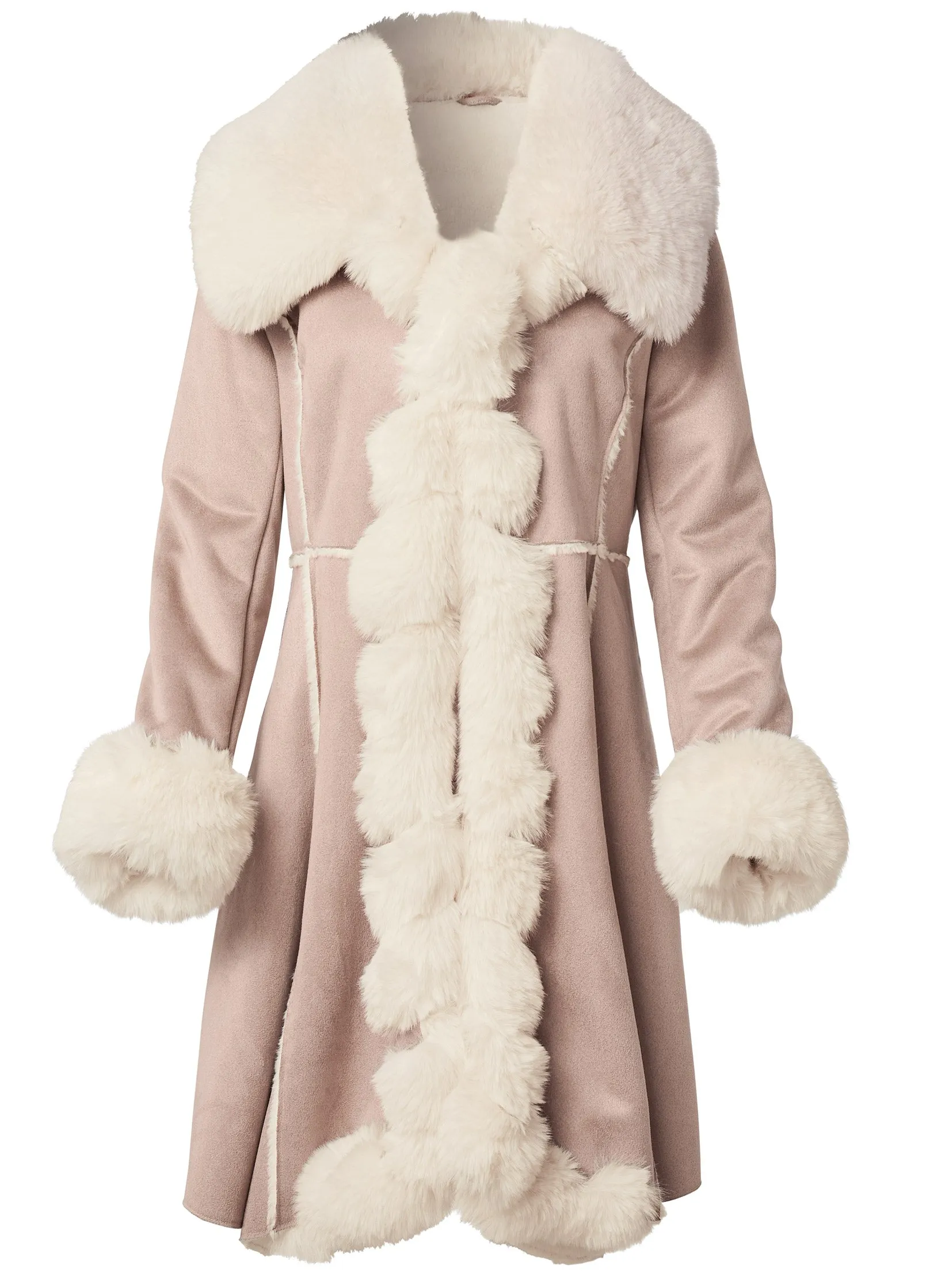 Faux-Suede-And-Fur Coat - Taupe & Off White