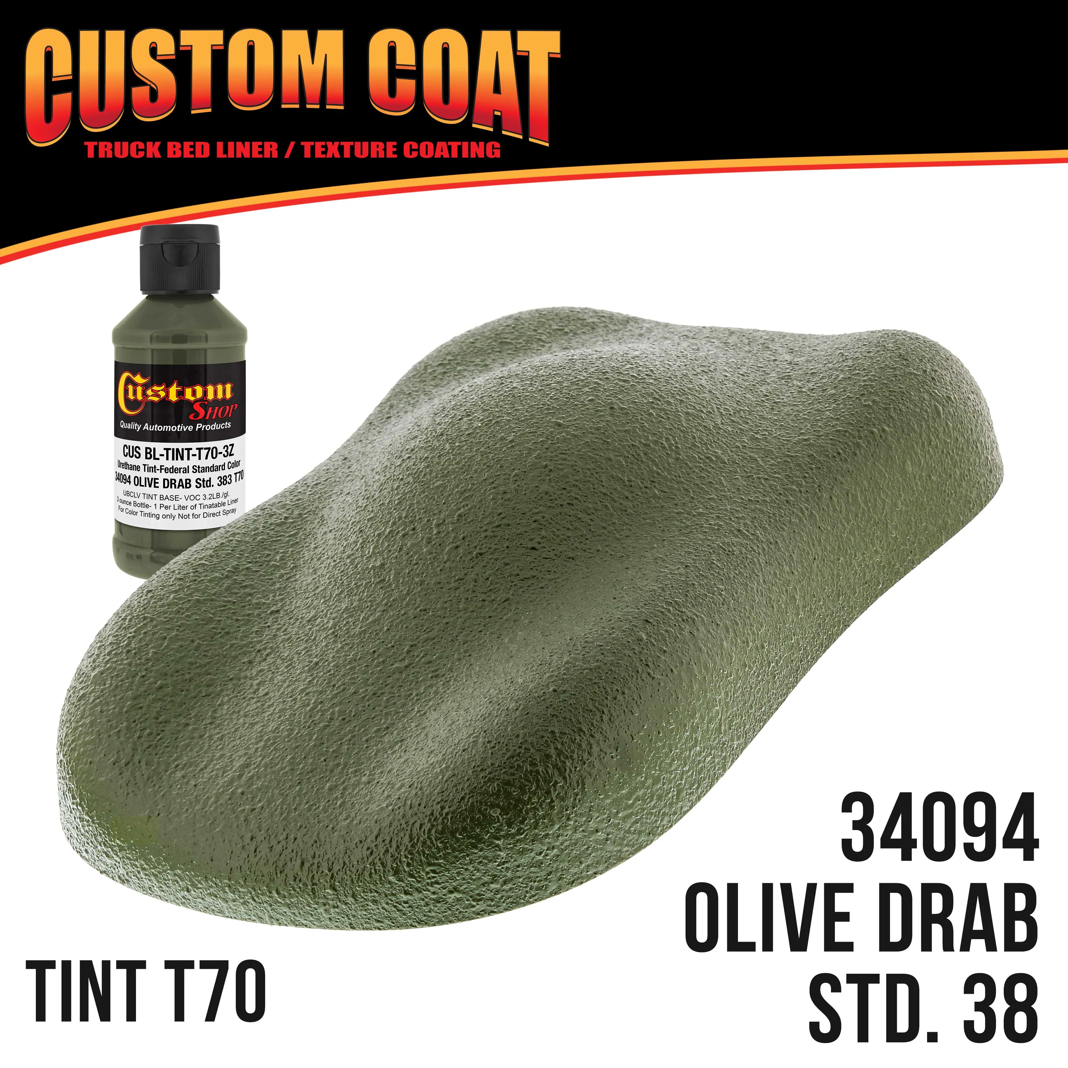 Federal Standard Color #34094 Olive Drab T70 Urethane Roll-On, Brush-On or Spray-On Truck Bed Liner, 1.5 Gallon Kit with Roller Applicator Kit