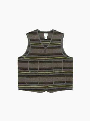 Fleece Vest Trashed Wool Green Stripe