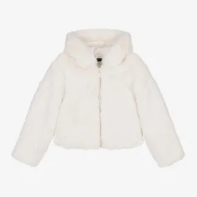 Fun & Fun Kids Girls Ivory Hooded Faux Fur Jacket - 8Y