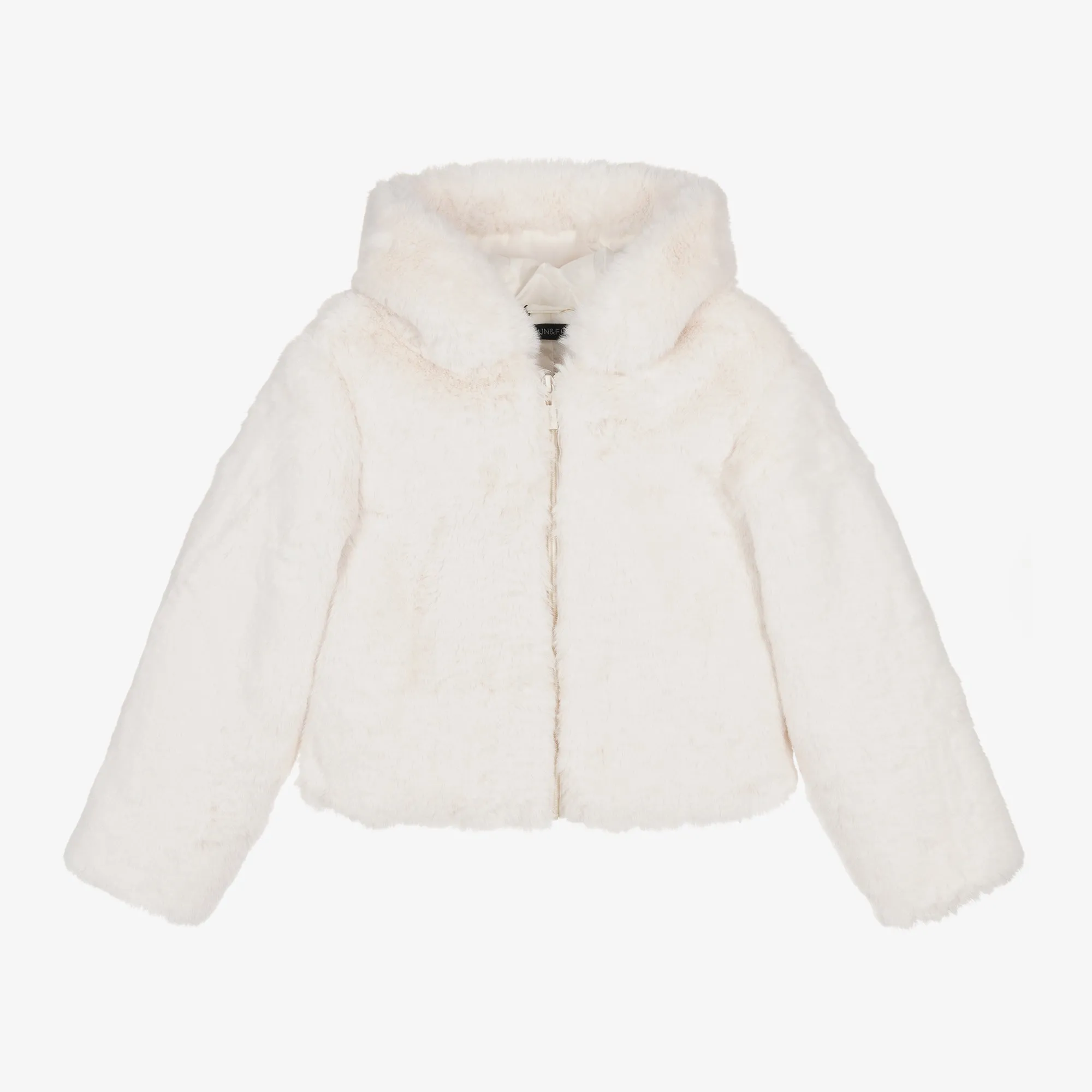 Fun & Fun Kids Girls Ivory Hooded Faux Fur Jacket - 8Y