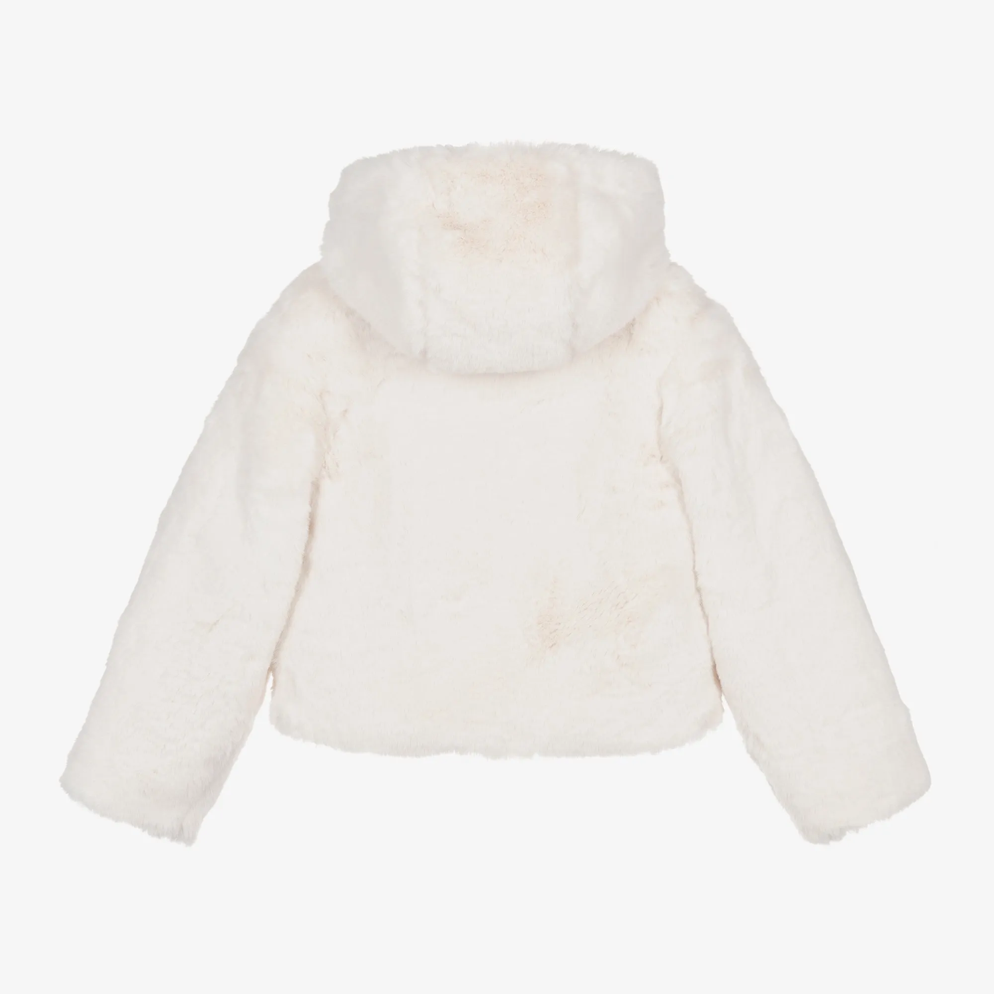 Fun & Fun Kids Girls Ivory Hooded Faux Fur Jacket - 8Y