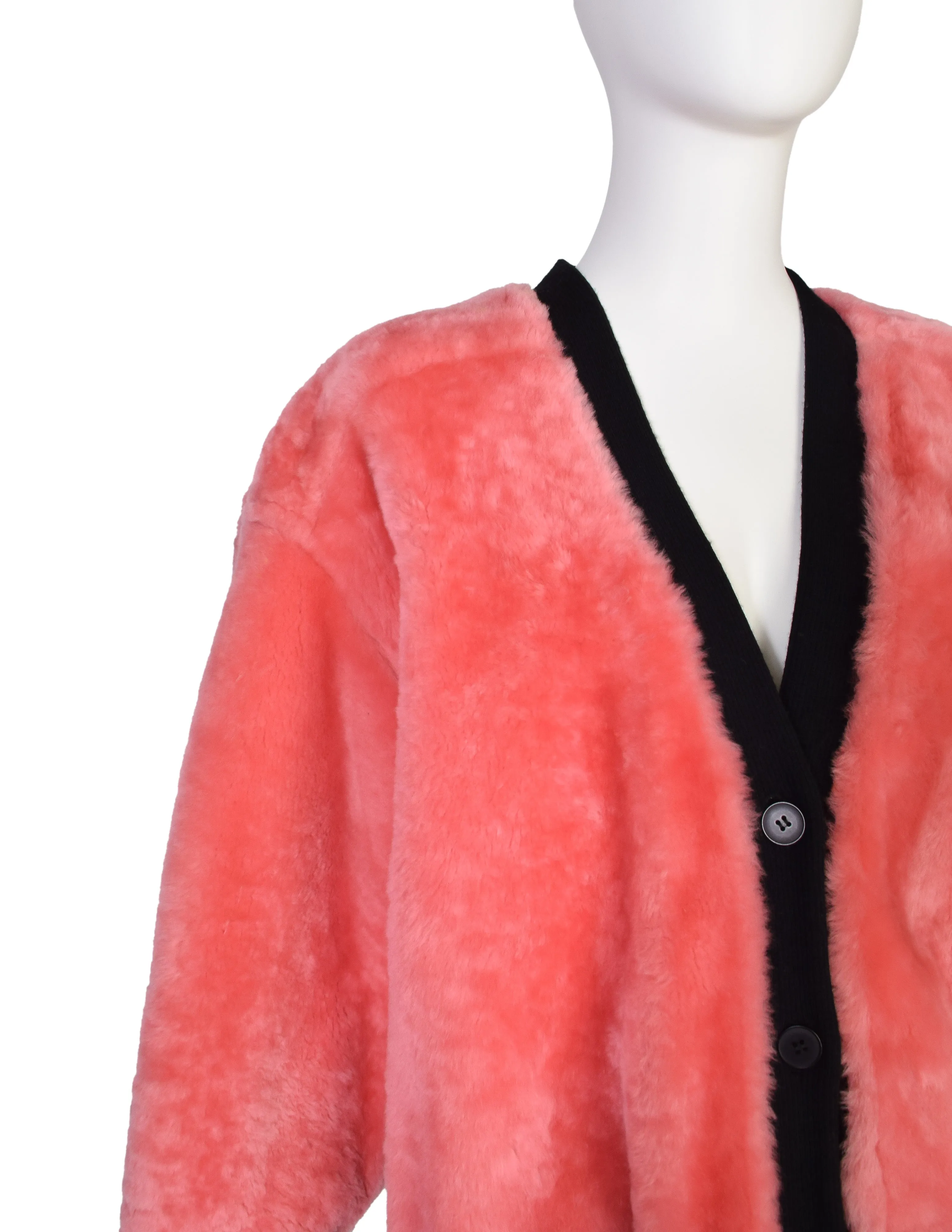 Gianfranco Ferre Vintage 1980s Pink Shearling Cardigan Coat