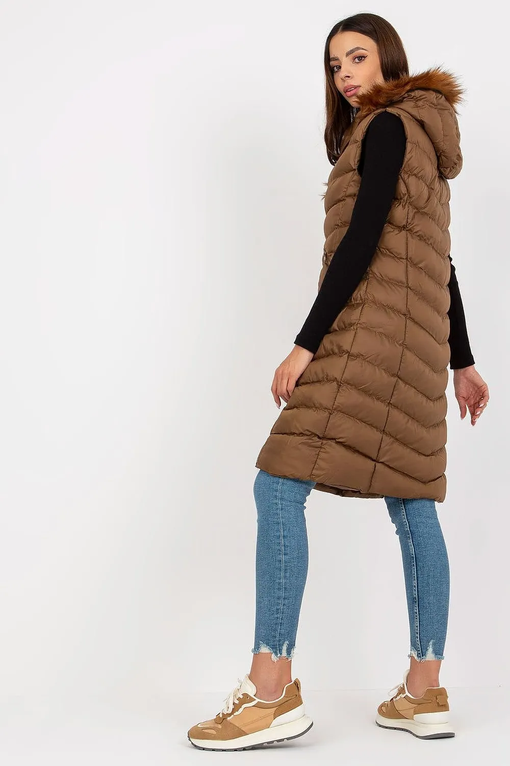 Gilet Rue Paris Long Quilted Fur Hood Vest