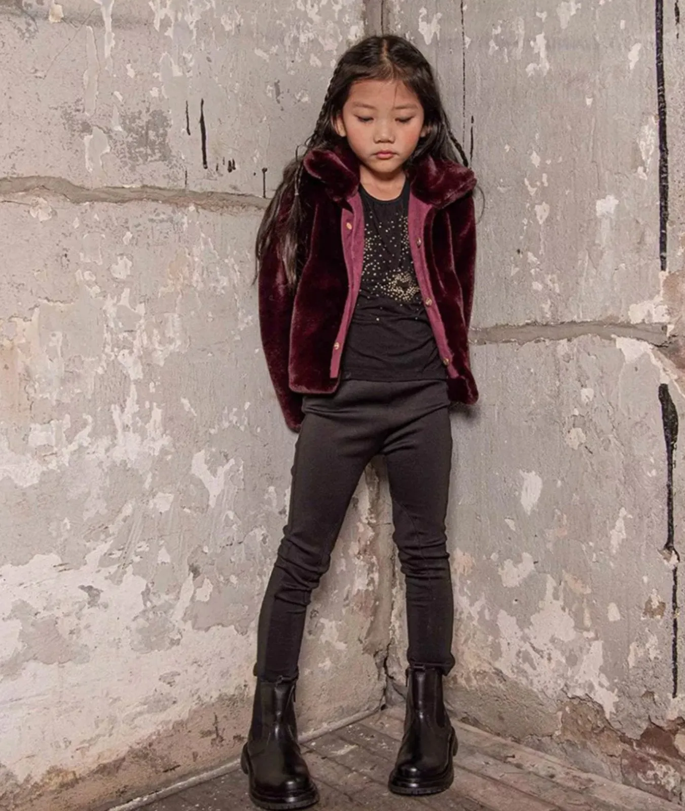 Girls Gary Faux Fur Coat - Burgundy