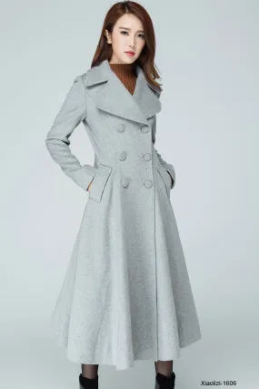 Gray wool outerwear, double breasted thrench coat for women 1606#