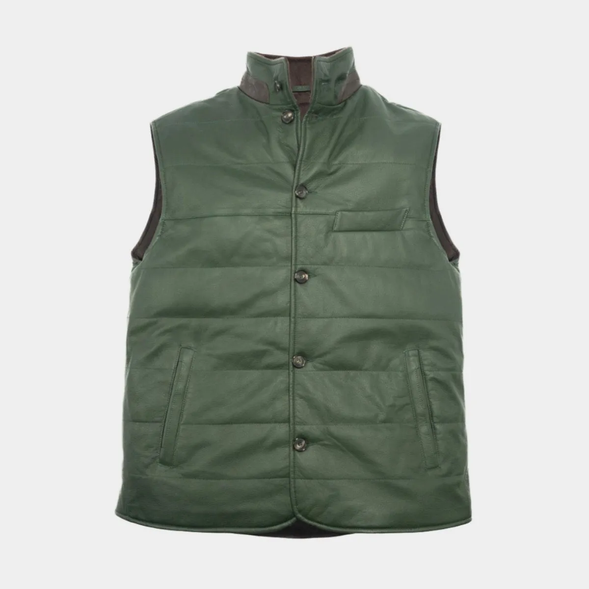 Green Leather Button-Up Gilet