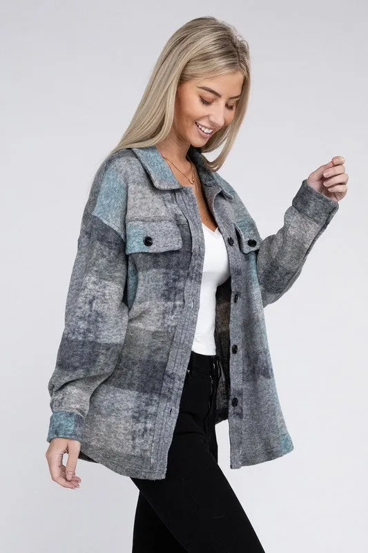 Grey Check Pocketed Shacket