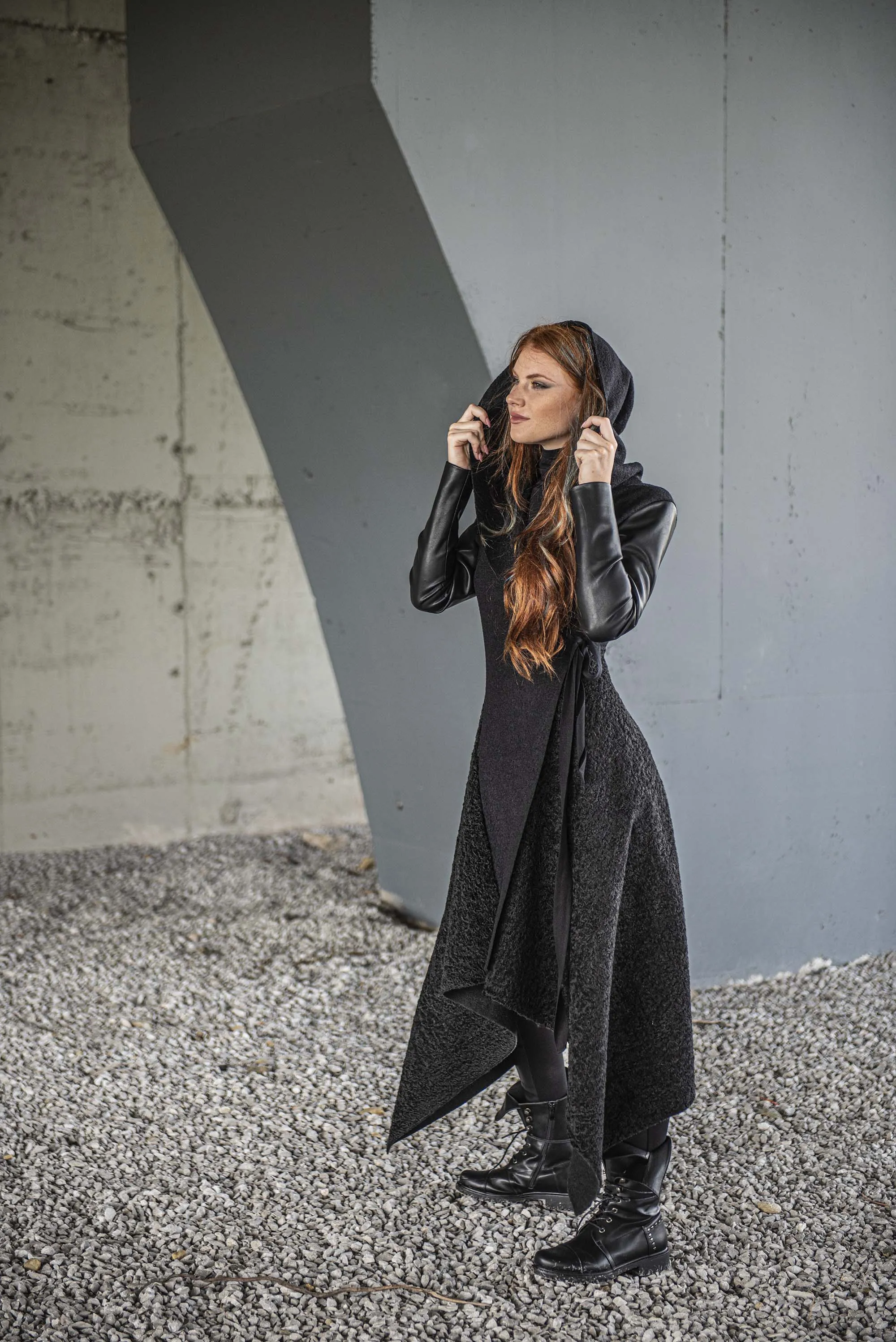 Hooded Asymmetric Black Coat