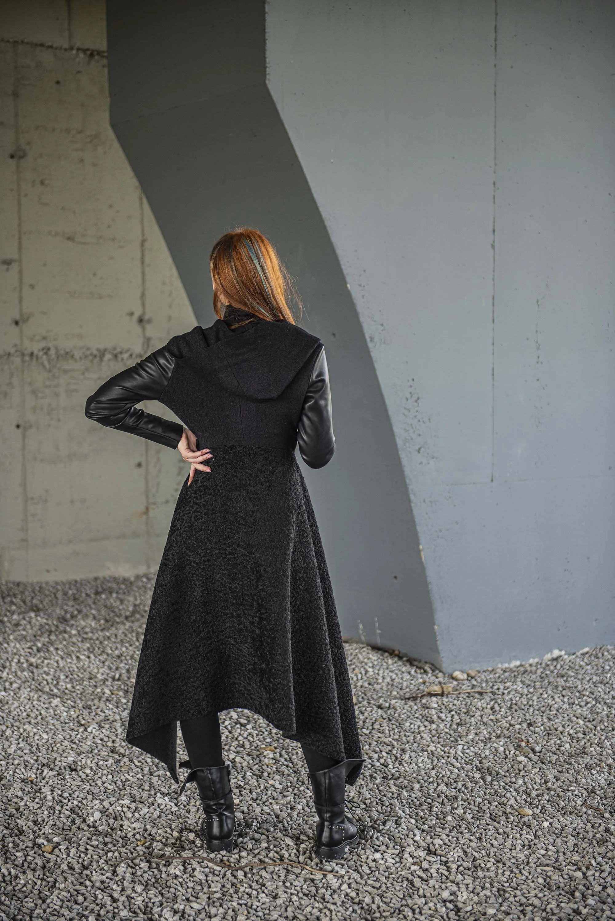 Hooded Asymmetric Black Coat