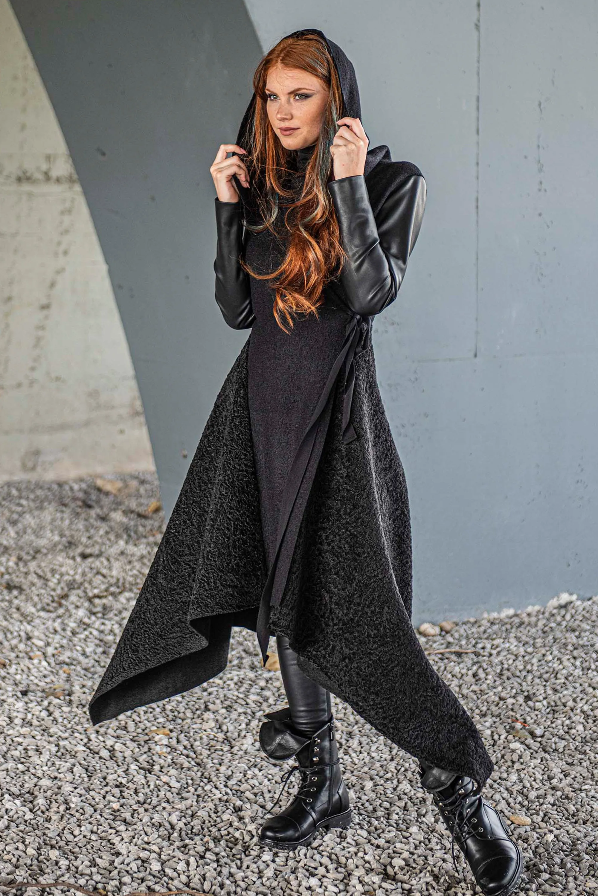 Hooded Asymmetric Black Coat