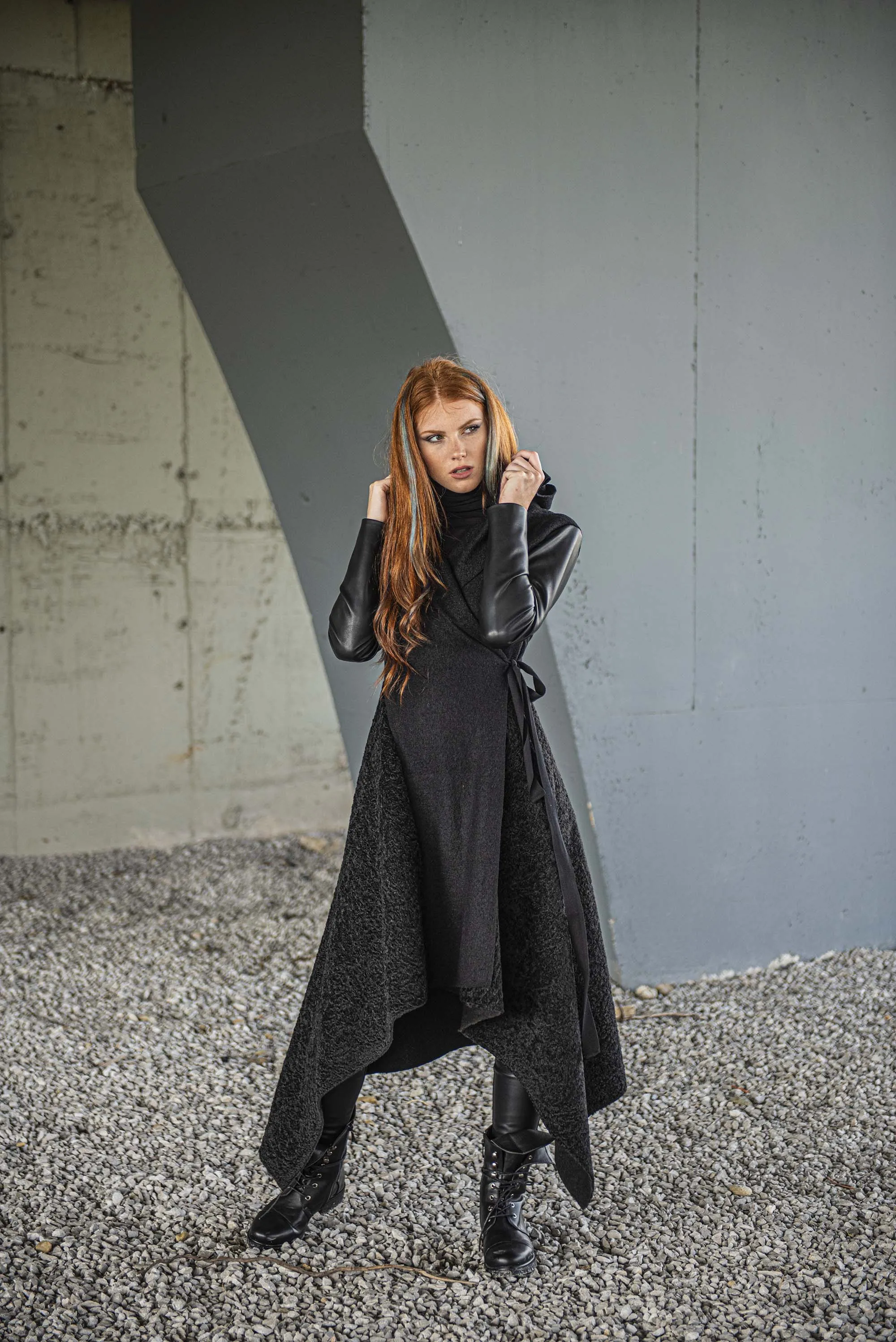 Hooded Asymmetric Black Coat