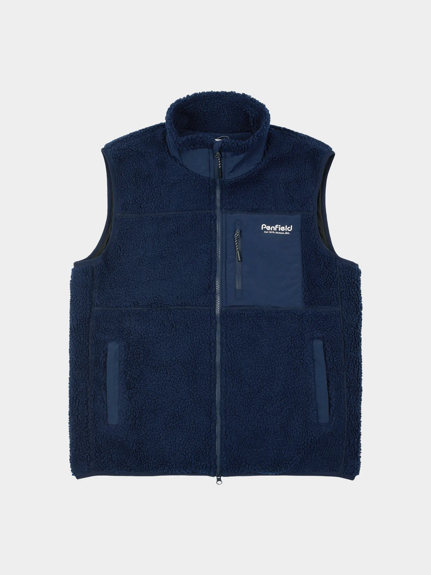 Hudson Script Borg Fleece Vest in Navy Blue