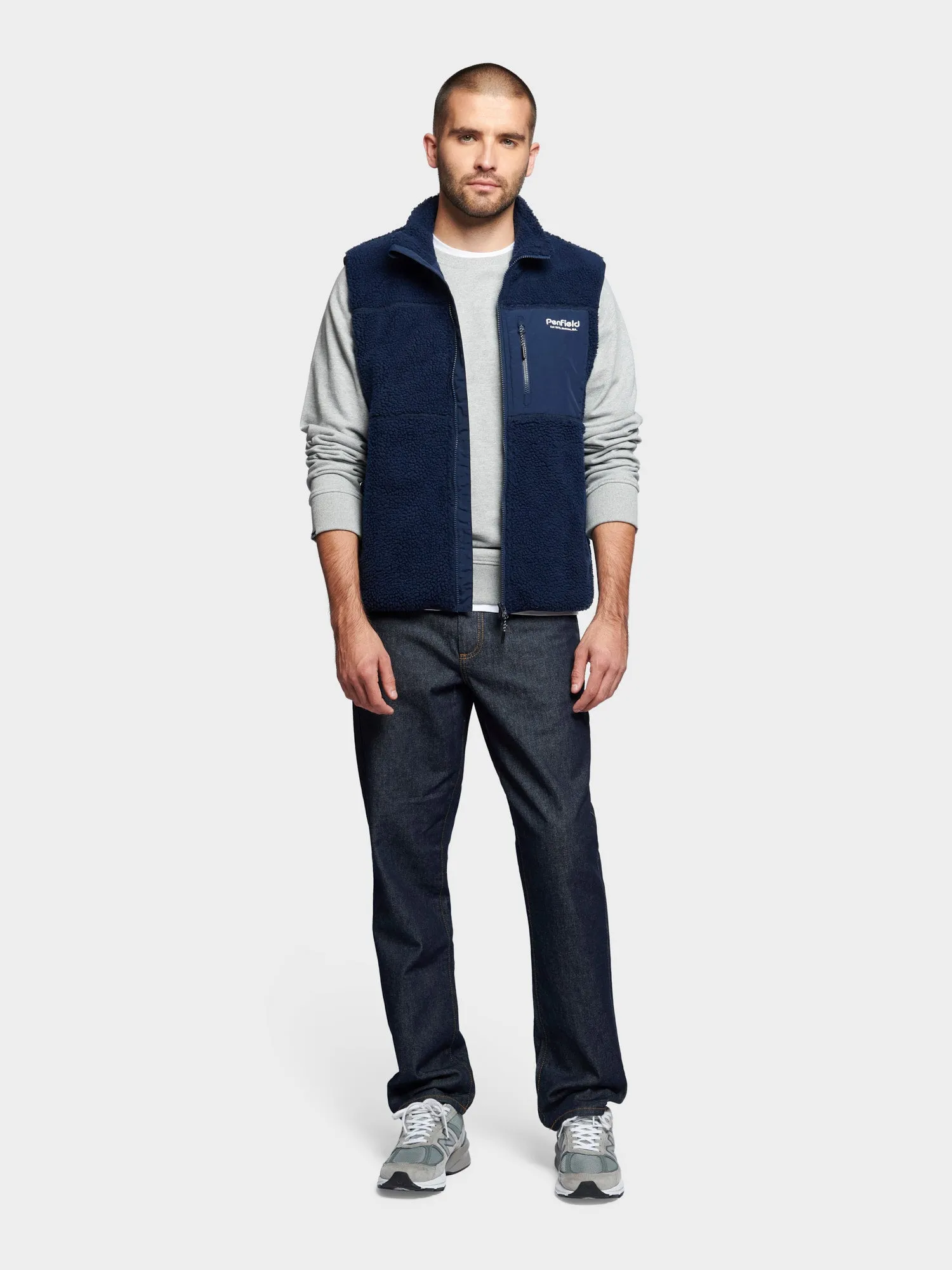 Hudson Script Borg Fleece Vest in Navy Blue