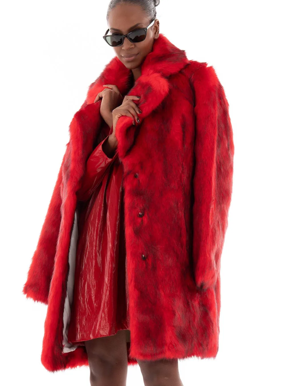 Jakke Heather Fox Fur Coat in Red