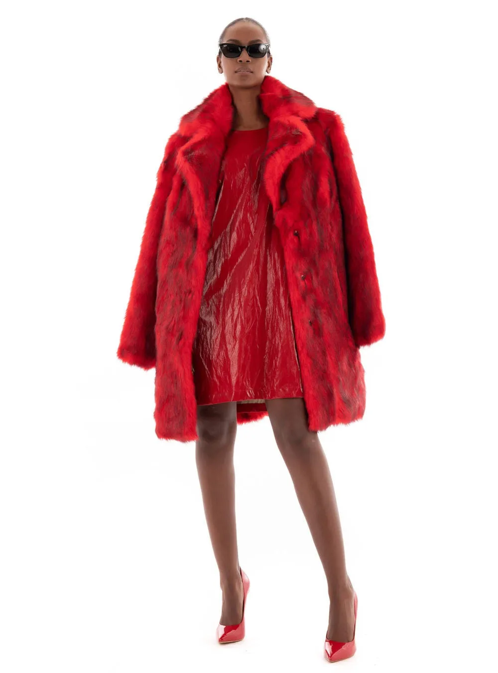 Jakke Heather Fox Fur Coat in Red