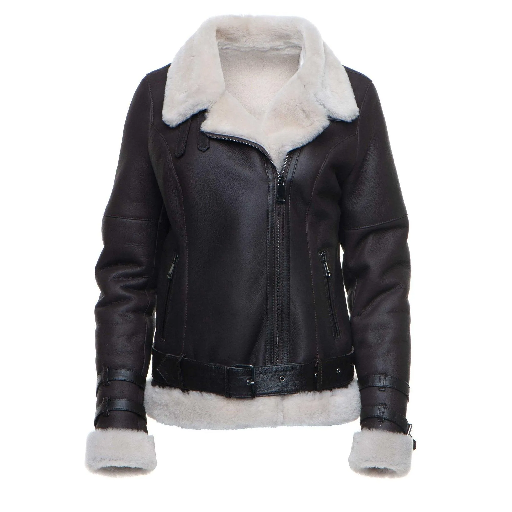 Jayne's Brown Biker Sheepskin Shearling Jacket