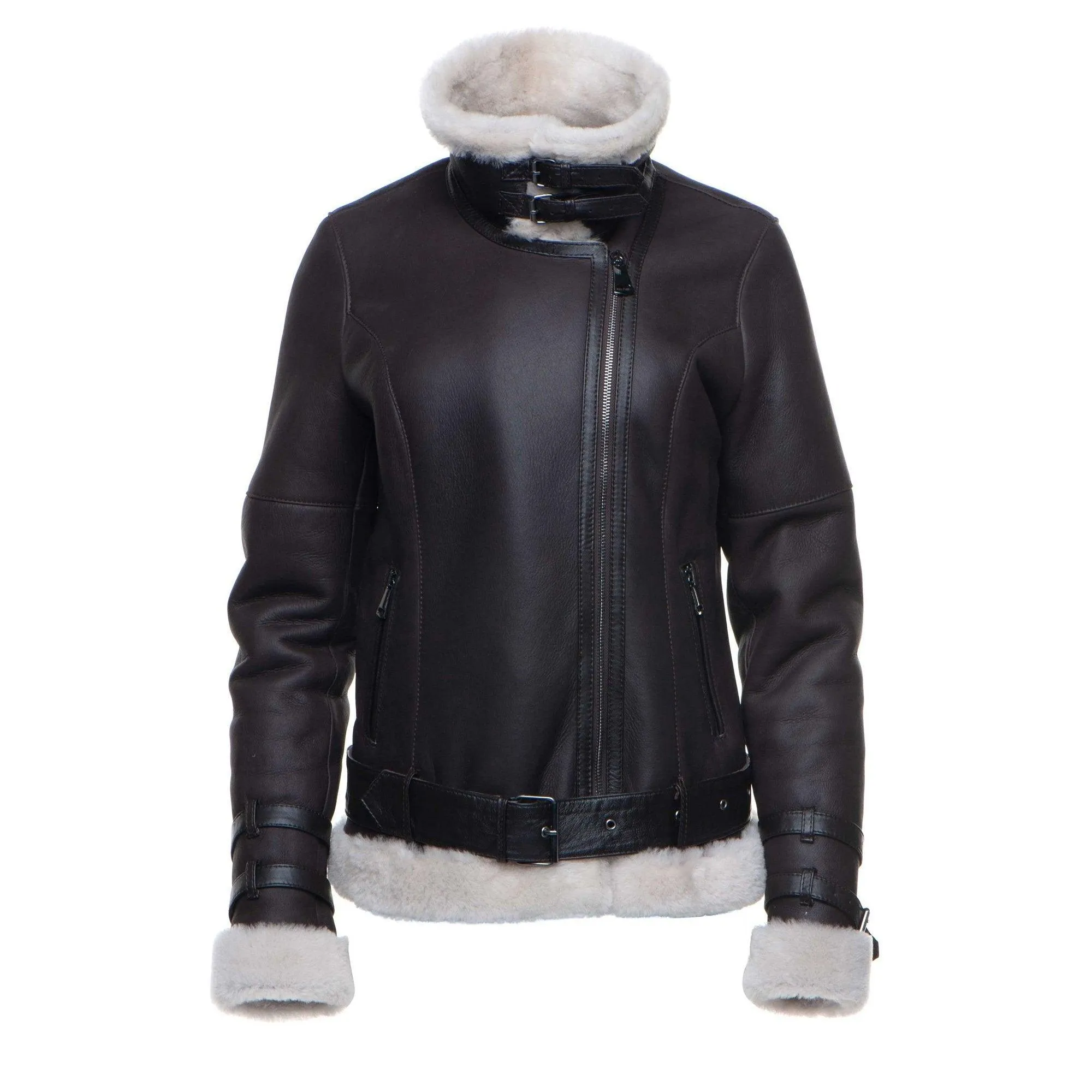 Jayne's Brown Biker Sheepskin Shearling Jacket