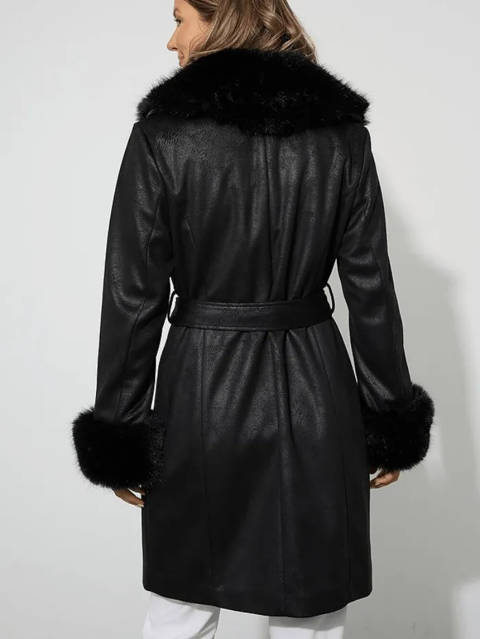 Joseph Ribkoff Black Faux Fur Trim Coat 223918 11