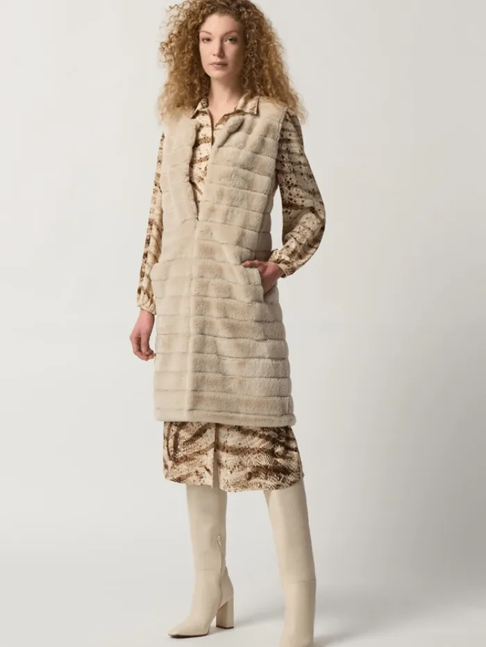 Joseph Ribkoff Faux Fur Long Waistcoat In Oat 233924 4107