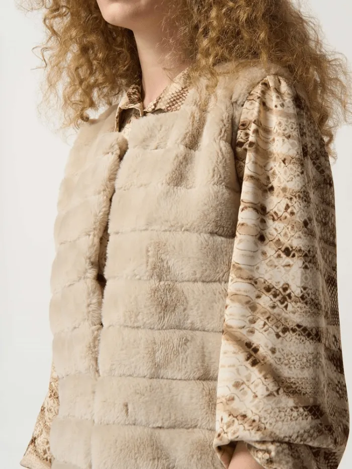 Joseph Ribkoff Faux Fur Long Waistcoat In Oat 233924 4107