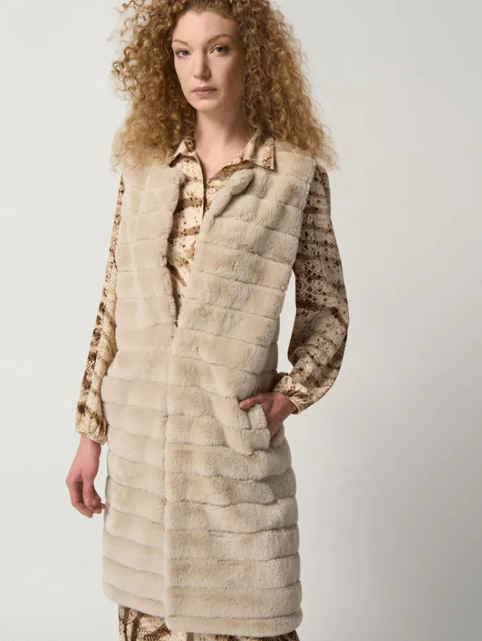 Joseph Ribkoff Faux Fur Long Waistcoat In Oat 233924 4107