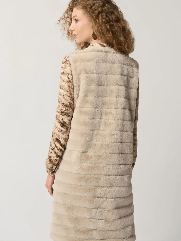 Joseph Ribkoff Faux Fur Long Waistcoat In Oat 233924 4107