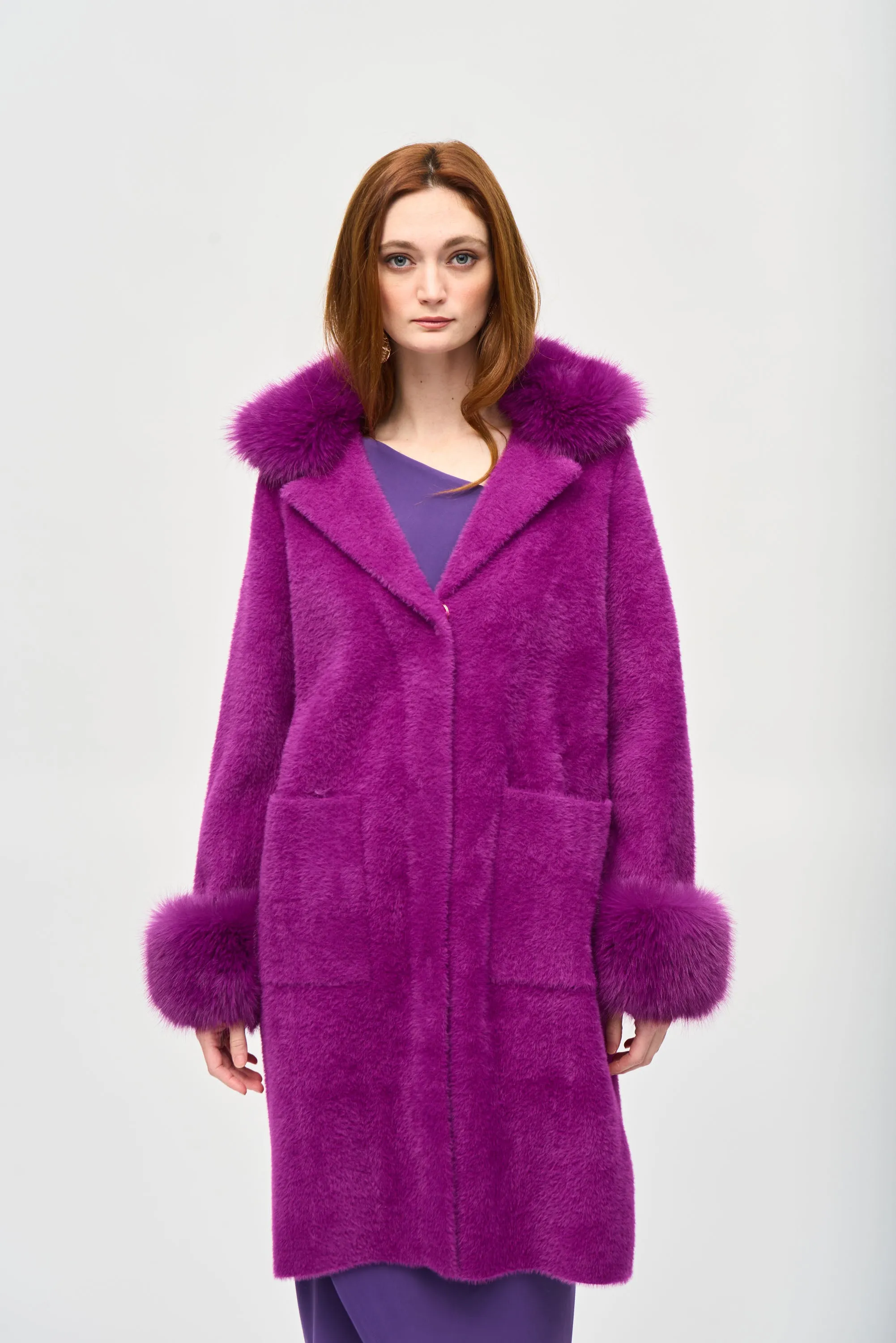 Joseph Ribkoff - Feather Yarn and Faux Fur Sweater Coat 🇨🇦