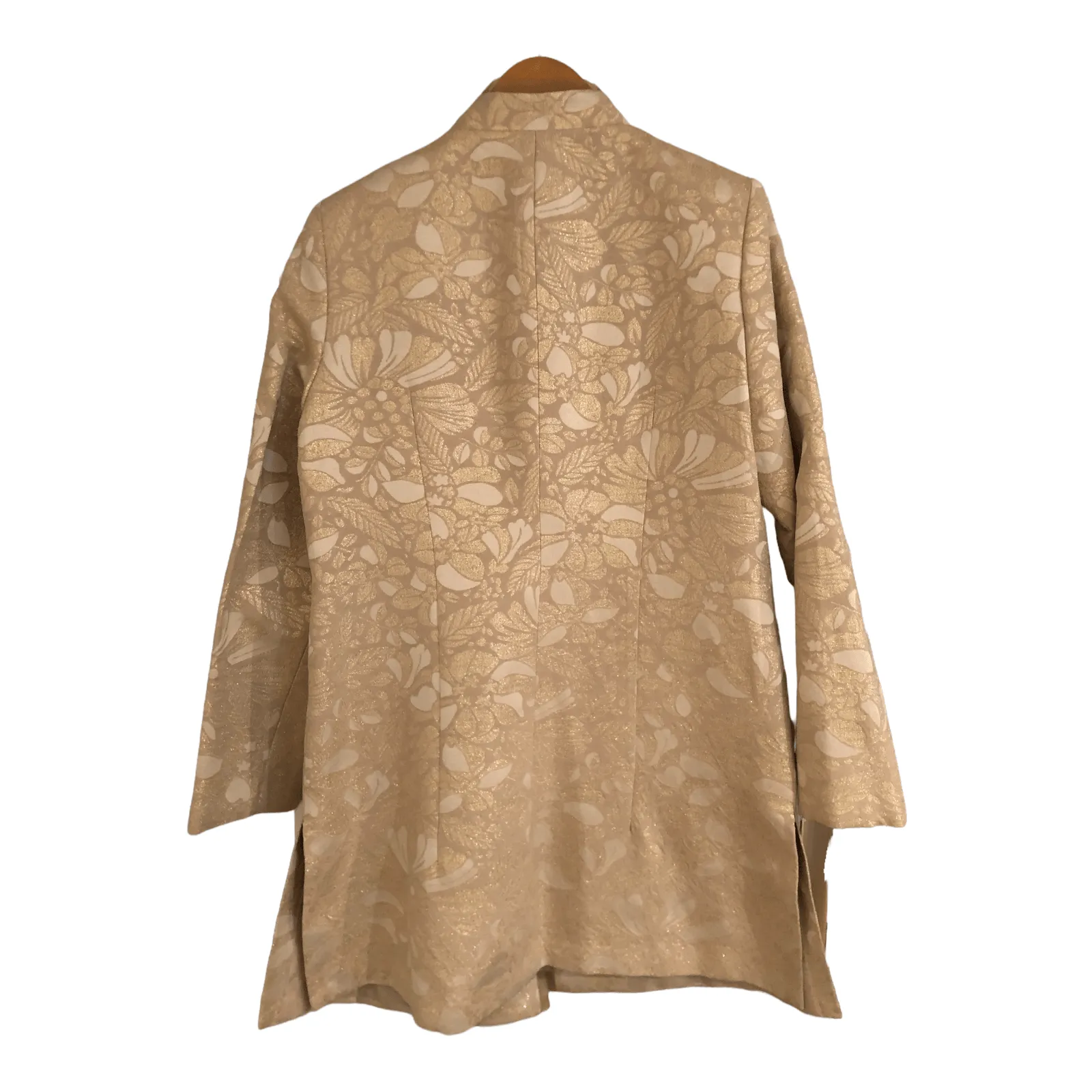 Kathryn C Brocade Jacquard Long Sleeve Evening Coat Jacket Metallic Gold Cream UK Size 16