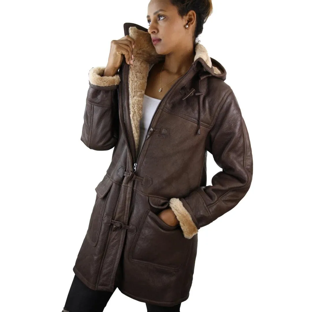 Ladies Real SHEEPSKIN Leather Coat Brown Beige FUR Womens Flying Jacket