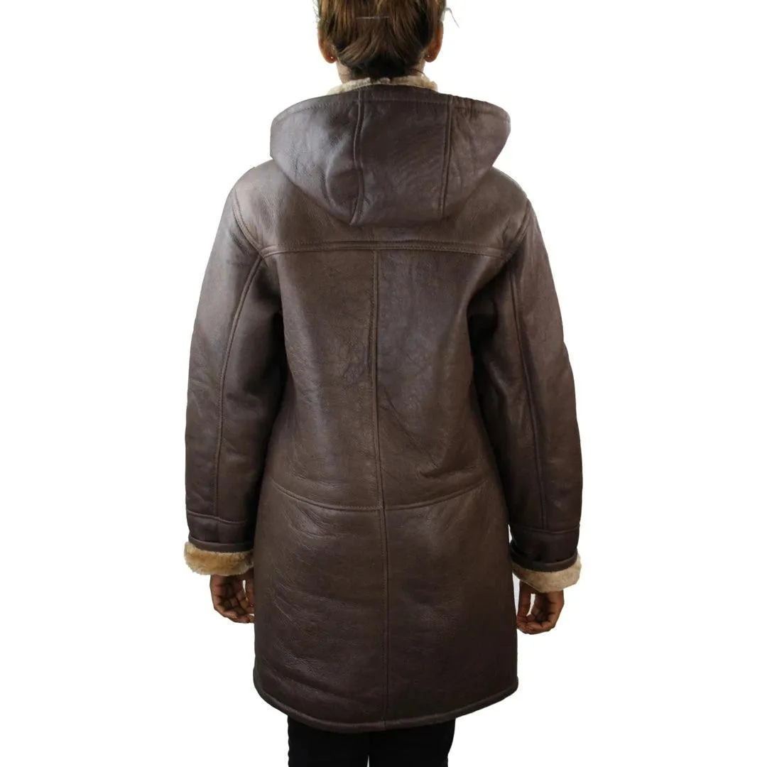 Ladies Real SHEEPSKIN Leather Coat Brown Beige FUR Womens Flying Jacket