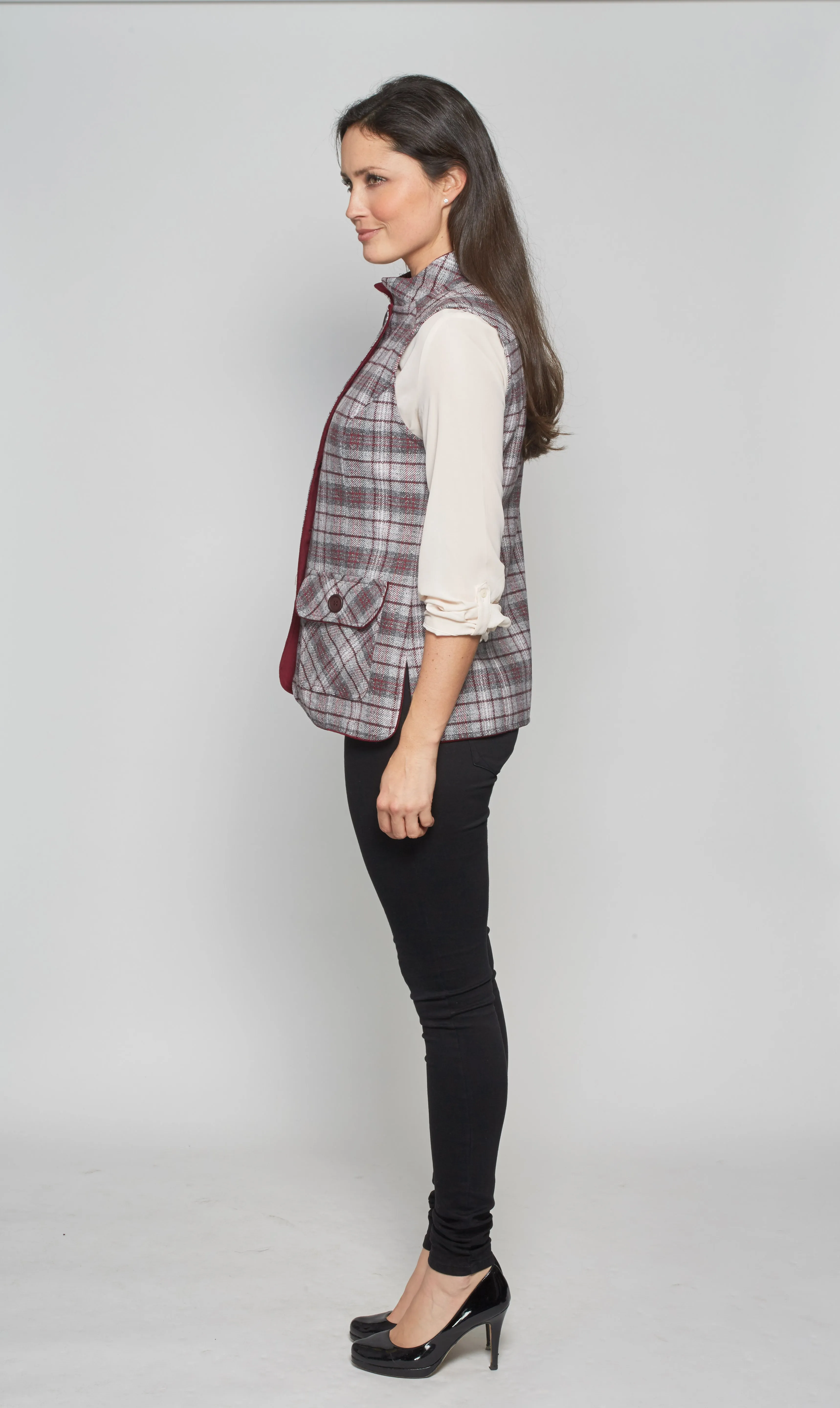 Ladies Wine Tweed Gilet