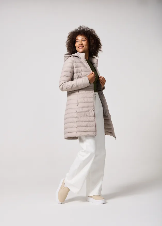 Latte Duck Down Midi Puffer Coat