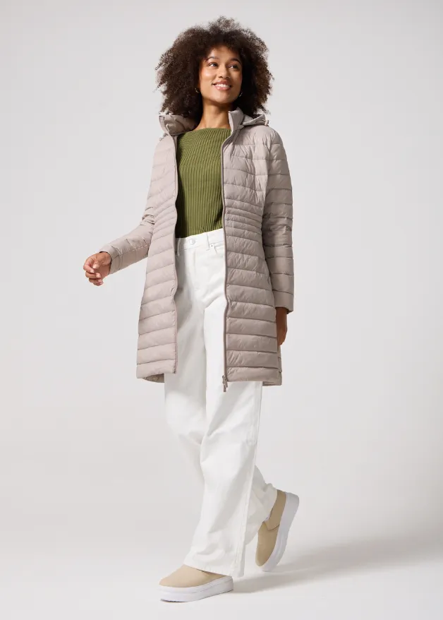 Latte Duck Down Midi Puffer Coat