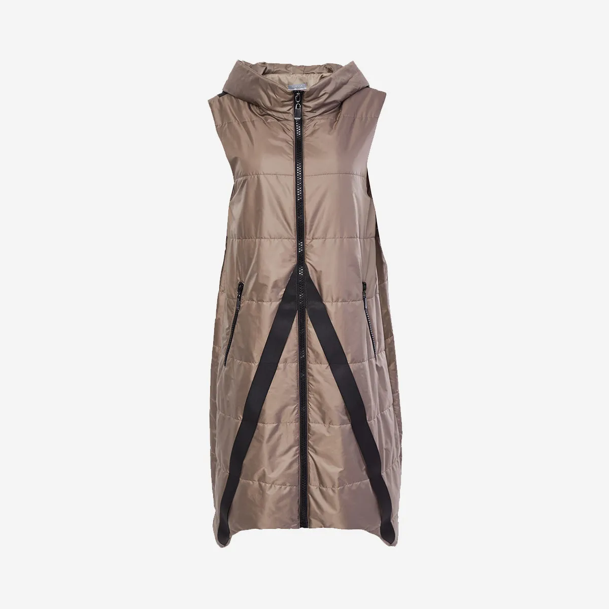 LONG QUILTED GILET WITH CONTRAST BAND