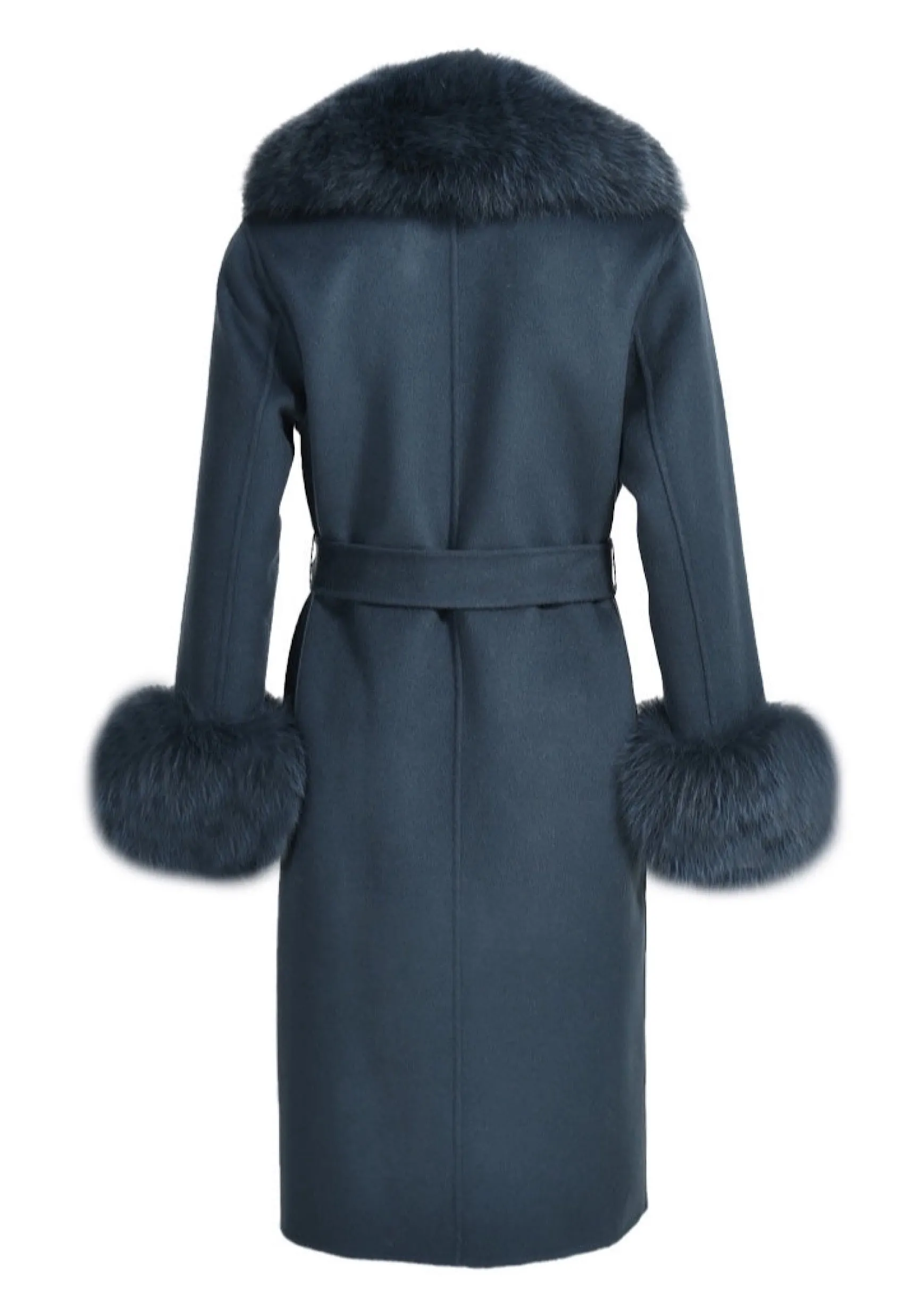 LORINA Aegean Cashmere Coat with Fox Fur