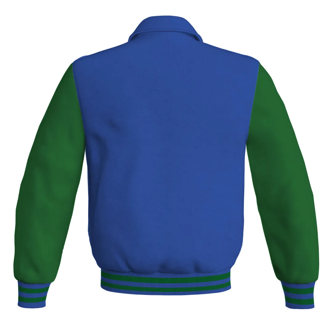 Luxury Bomber Classic Jacket Royal Blue Body and Green Leather Sleeves