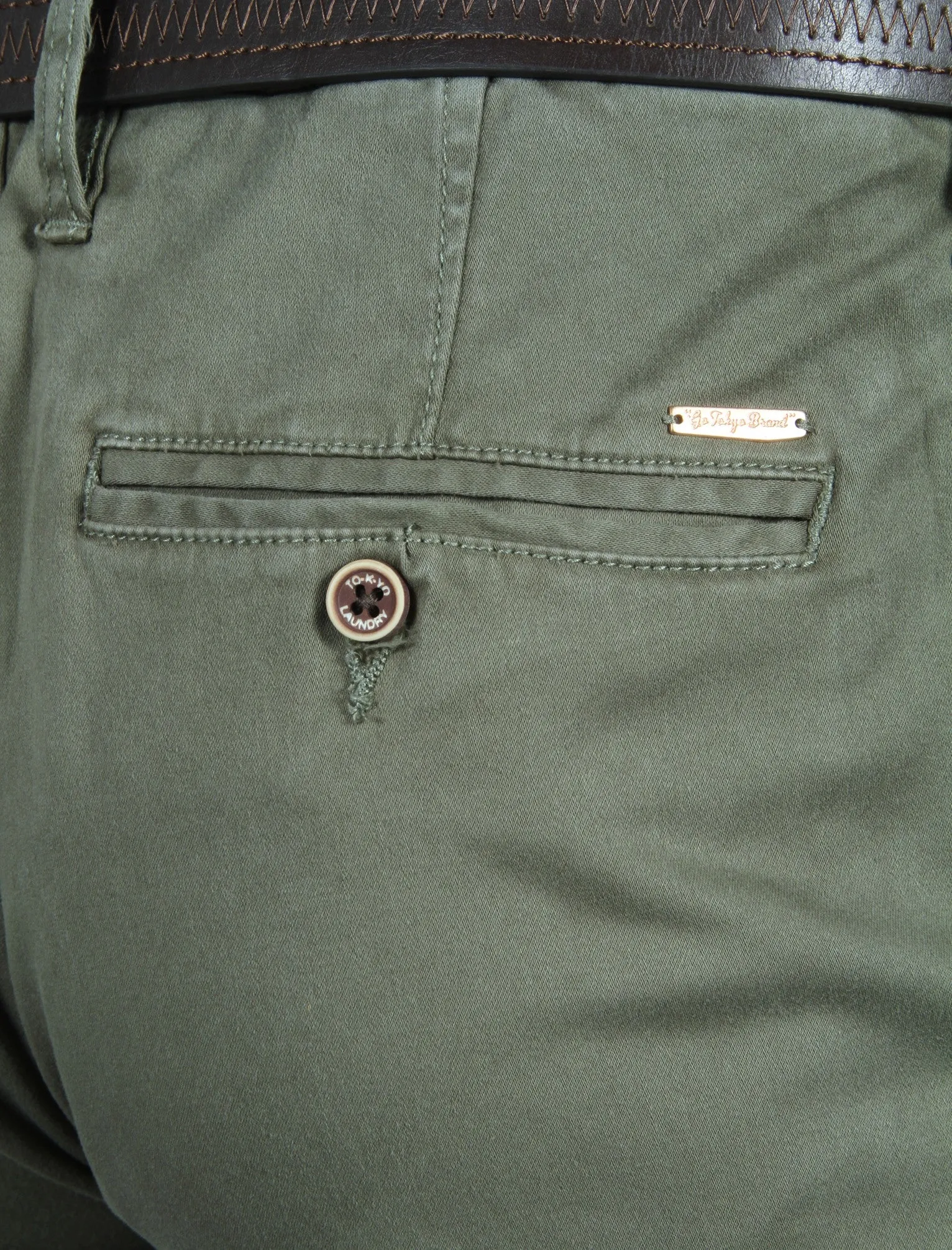 Mackay Cotton Chino Trousers With Belt in New Khaki - Tokyo Laundry