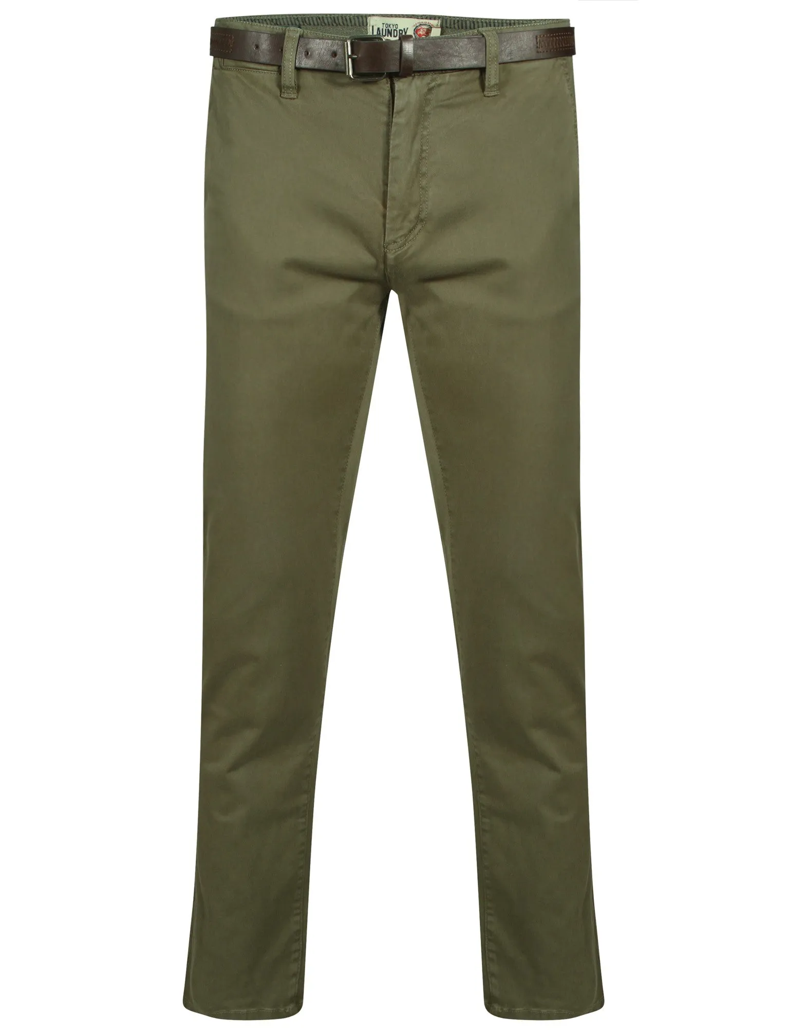 Mackay Cotton Chino Trousers With Belt in New Khaki - Tokyo Laundry