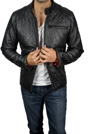 MANSFIELD Leather Jacket Black - Front Diamonds shapes