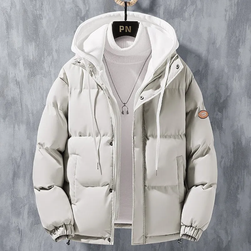 Men Winter Windproof  Two-piece Hooded Coat Solid Leisure Sports Cotton Jacket