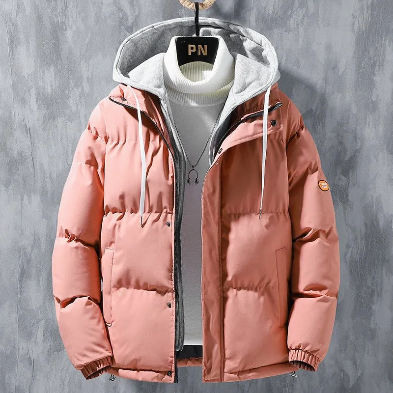 Men Winter Windproof  Two-piece Hooded Coat Solid Leisure Sports Cotton Jacket