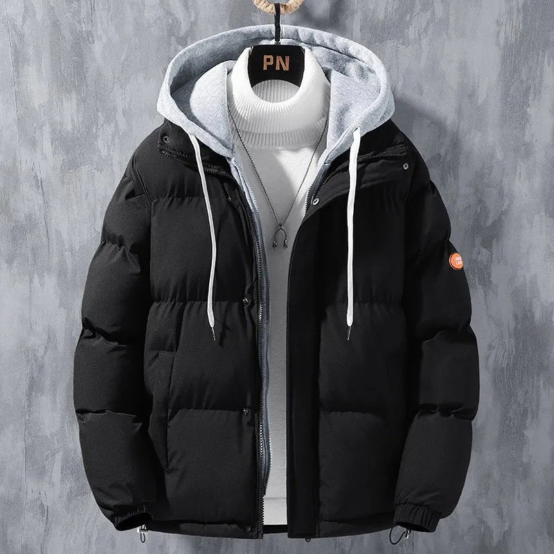 Men Winter Windproof  Two-piece Hooded Coat Solid Leisure Sports Cotton Jacket