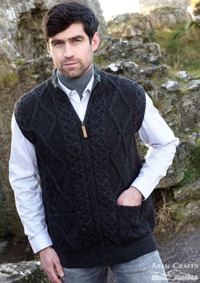 Men's Aran Zip Gilet | Charcoal