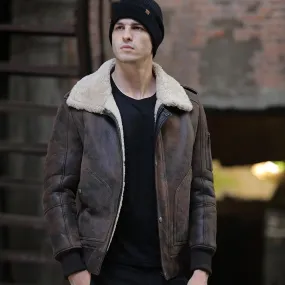 Men's Aviator Brown RAF Flight Shearling Sheepskin Leather Jacket