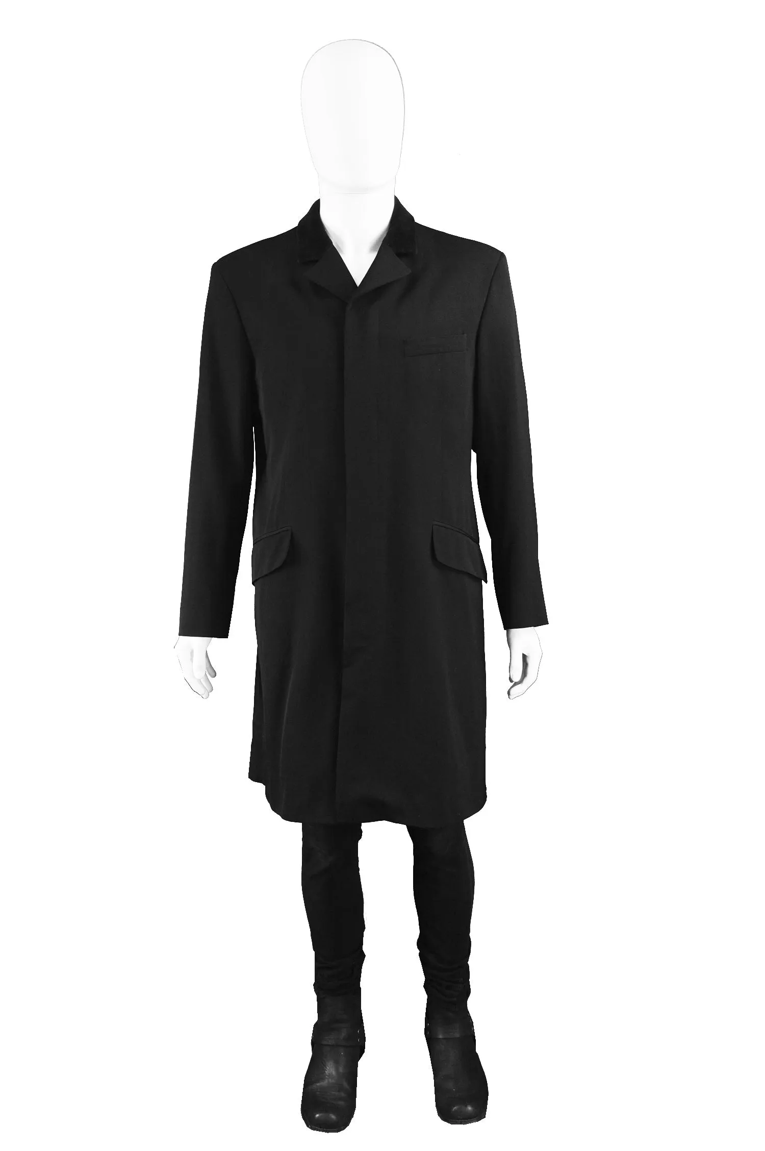 Mens Black Wool Vintage Frock Coat, 1990s