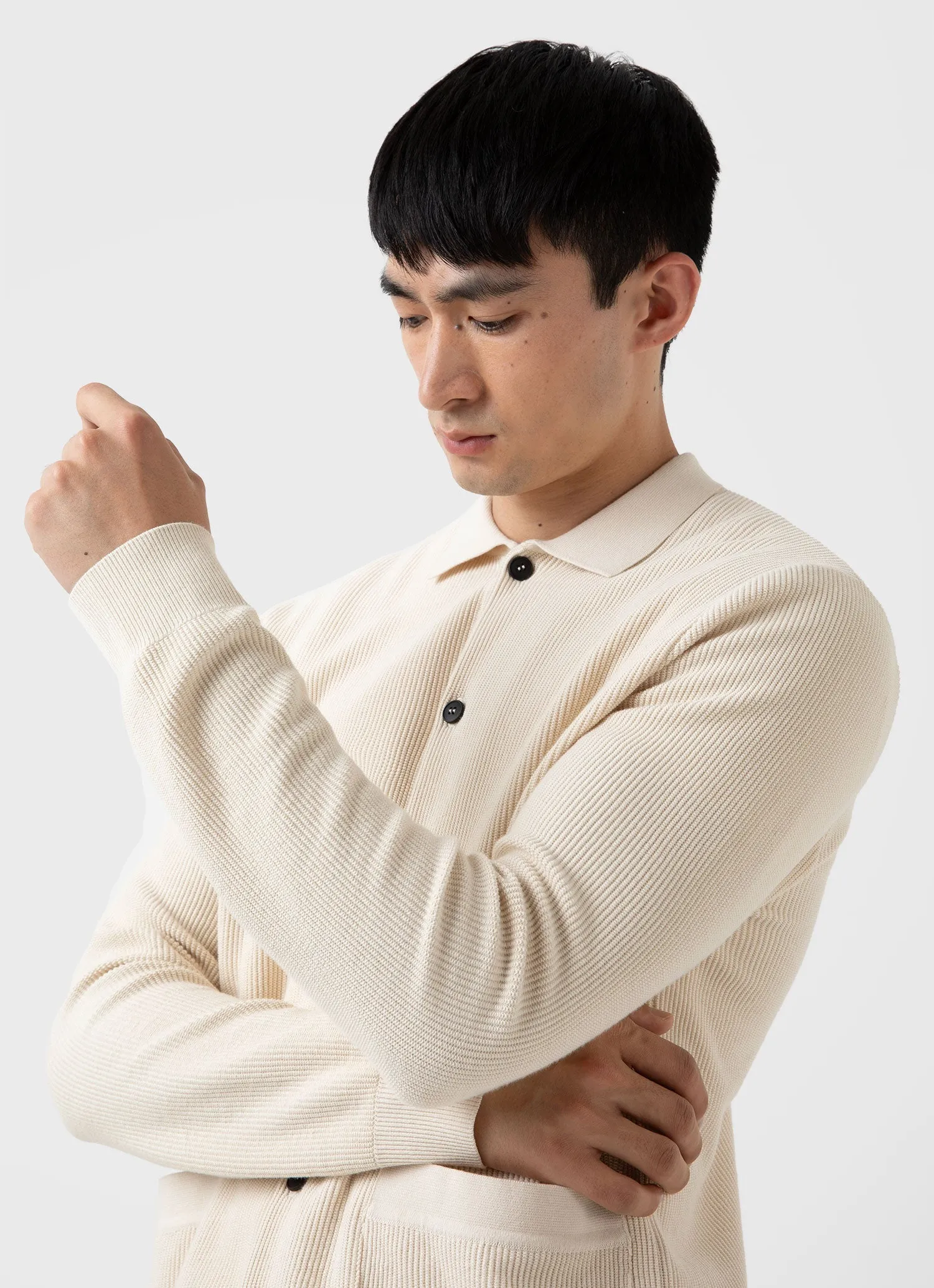 Men's Knitted Jacket in Ecru