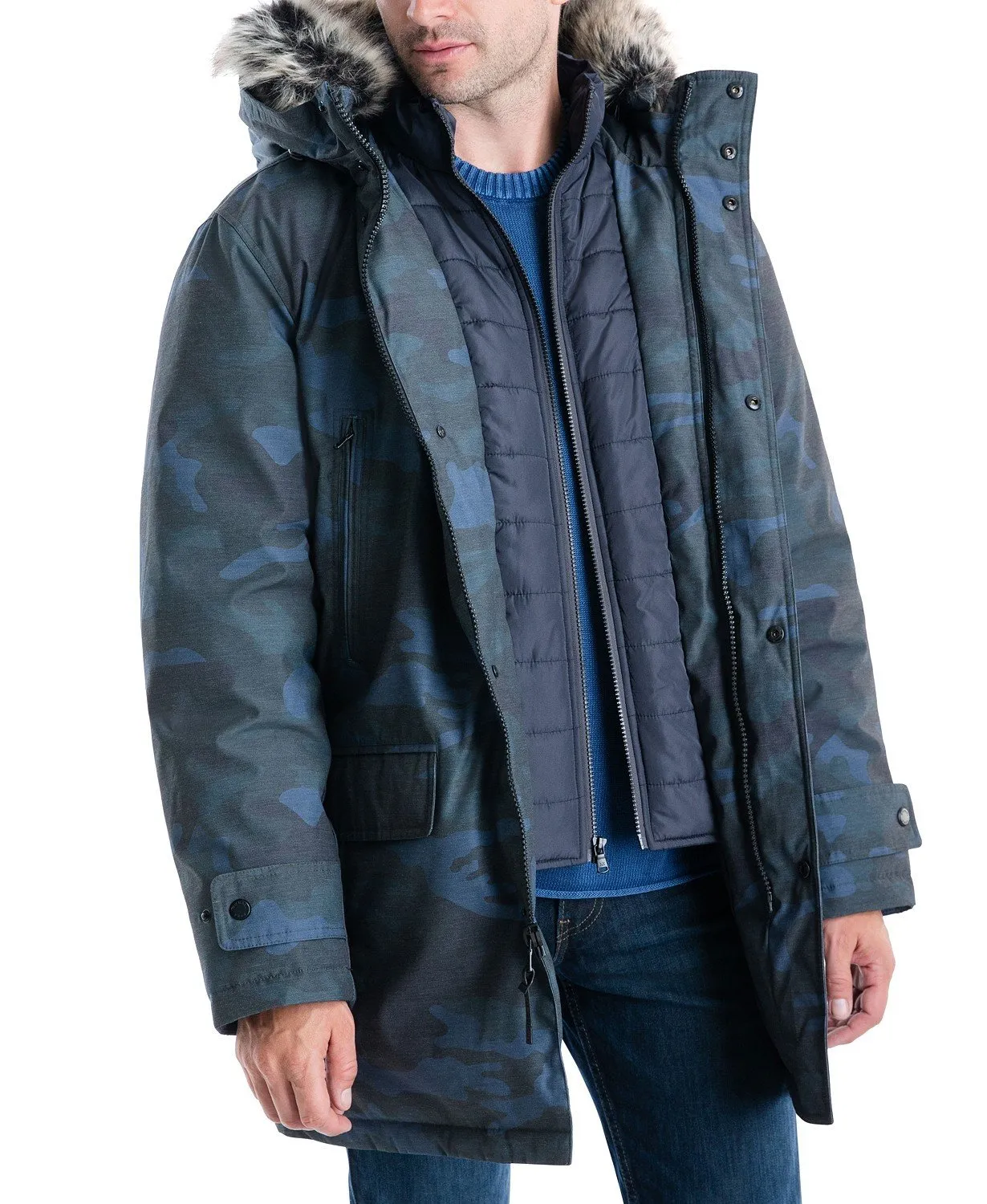 Michael Kors Men's Heavyweight Hooded Snorkel Parka Coat with Bib