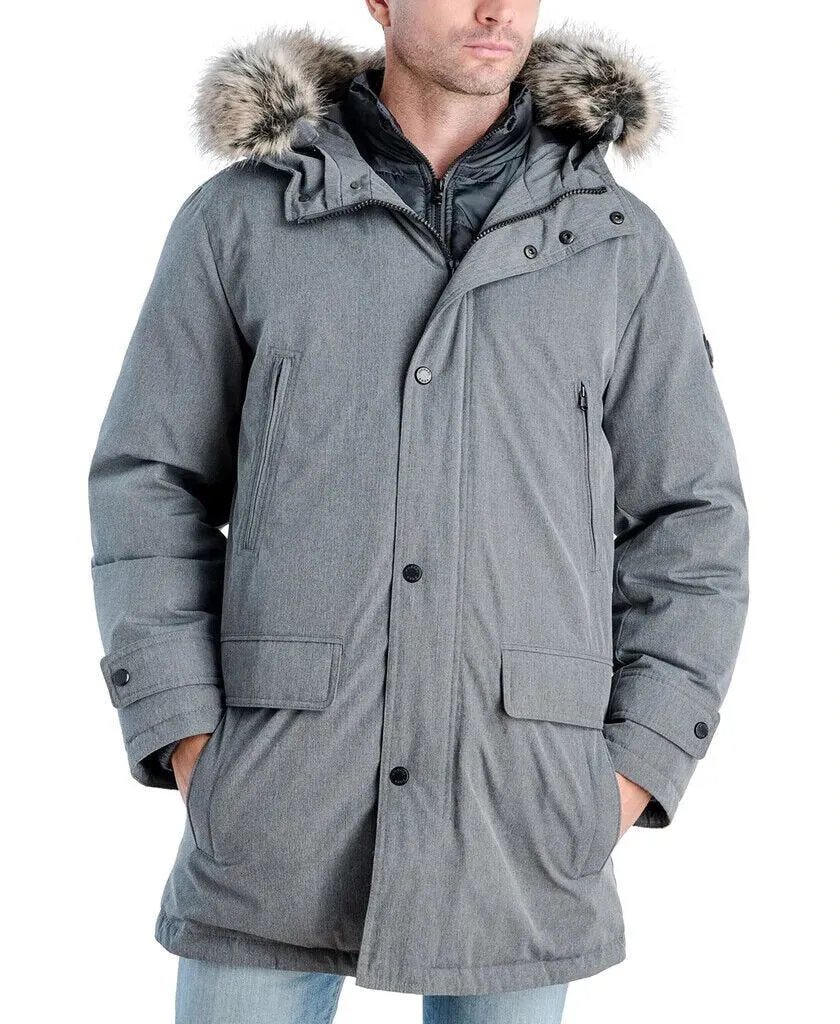 Michael Kors Men's Heavyweight Hooded Snorkel Parka Coat with Bib